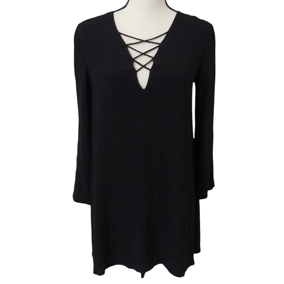 ASTR‎ Black Mini Long Sleeve Dress Shift Fall Little Black Dress - Picture 1 of 11
